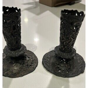 Vintage Original Black Welded Reticulated Cast Iron Candle Holder Japan